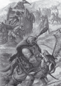 Ogres vs Kislevite Caravan 6th Edition Black&White illustration