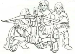 A Marine Bolt-Battery being armed by its crew.