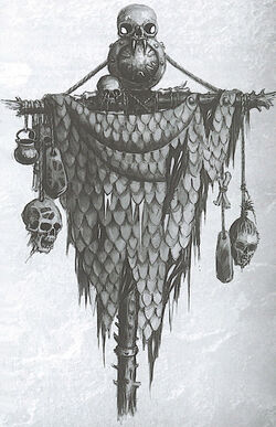 Dragonhide Banner Ogre Kingdoms 6th Edition B&W illustration