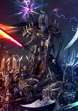 A Champion of Tzeentch leading the forces of the Architect of Fate.