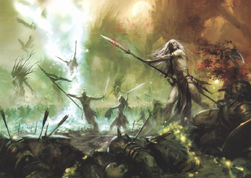 Wood Elves fighting barbarians