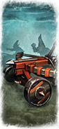 A Hobgoblin Bolt Thrower manned by Hobgoblins in the armies of their Chaos Dwarf masters as depicted in Total War: Warhammer III.