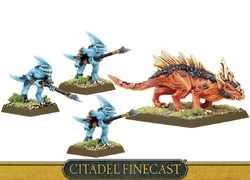 Warhammer Metal - Salamandre + 3 Skinks (Lizardmen) - Citadel/Marauder