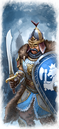 A Tzar Guard armed with sword and shield as depicted in Total War: Warhammer III.