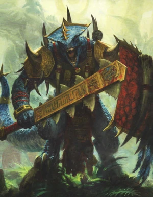 A mighty Scar-Veteran standing proudly against his enemies.