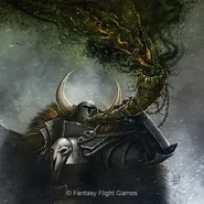 A Chaos Warrior armed with a vile warhorn of Nurgle.