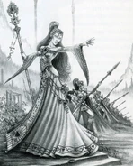 The Everqueen Alarielle will sometimes go to war at the head of her elite honour guard, the Handmaidens of the Everqueen.