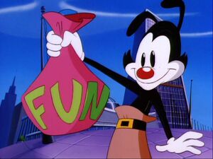 Yakko with a bag of fun