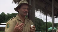 Frank dismissing the fact that the egg fell to the ground after being in the monkey's mouth.