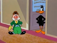 Egghead, as he goes back to being bald again and being redesigned into looking like Elmer Fudd and wearing Elmer Fudd's Clothes and Derby Hat in Daffy Duck's Quackbusters