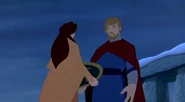 Arthur giving Lionel's shield to an grieving Julianna