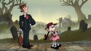 The father with a little girl resembling Olive Oyl from Popeye.