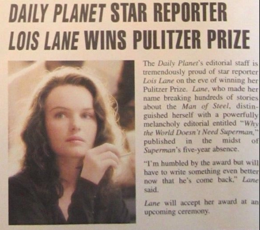Daily Planet Star Reporter Lois Lane Wins Pulitzer Prize Warner Bros