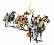 Тлашкальтеки с испанскими лошадями.