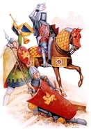 Венецциа2.jpg (833 КБ) Джакопо ди Кавалли (на коне, изображает типичного венецианского рыцаря), около 1380 г.; венецианская пехотинец (под рыцарем) и трубач на службе у семейства Кавалли (слева), конец XIV века.