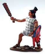 Aztec Attacking with Macuahuitl in Long White Tunic Set 2