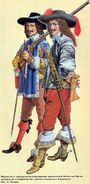 Мушкетеры периода "войны кружев", 1660-е гг.