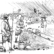 Венецианская артиллерия XVII века, слева-направо: артиллерист и два его ассистента.