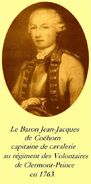 Портрет в медальоне капитана и барона Жана-Жак де Коехорна, который служил в полку добровольцев де Клермон-Принс во время дела Зверя из Жеводана. Он здесь одет в регламентированную униформу, 1762.