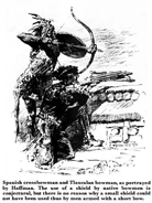 Тлашкальтекский лучник (сверху) и испанский арбалетчик .