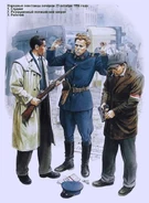 Народные повстанцы вечером 23 октября 1956 года: 1. Студент, 2. Разоруженный полицейский капрал, 3. Рабочий.