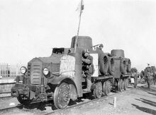 Type 91 Broad-gauge Railroad Tractor hooked to another Type 91 Broad-gauge Railroad Tractor