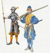 Шведский пикинер (слева) и аркебузер времен короля Эрика XIV.