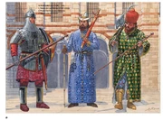 Варяги в Византии (1351 г.):
1. Варяжский гвардеец. 2. . 3.  (?).