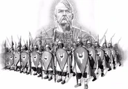 Святослав и его дружина. На щитах дружинников изображен герб Святослава.