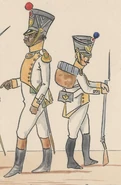 Офицер (слева) и фузилер 7-го линейного полка в Данцинге, 1812 г.