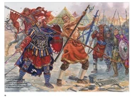 Варяжская гвардия: 1. Варяжский командир (archoon nambites). 2. Датский Варяжский кузнец. 3, 4, 5. Варяжские гвардейцы. 6. Византийский Катафракт.