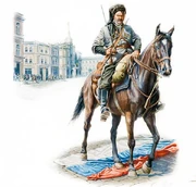 Подполковник Чёрных запорожцев  с сорванным российским флагом в Киеве, 1919 г. Художник Богдан Пиргач.