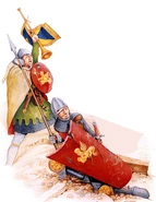 Venetti5.jpg (489 КБ) Венецианская пехота конца XIV века, слева-направо: трубач на службе у семейства Кавальи, пехотинец.