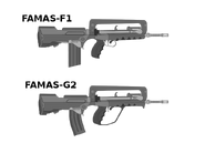 Внешний вид FAMAS F1 (первая версия) и современной (G2).