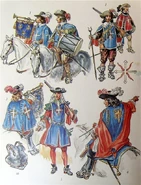 Da33da3832.jpg (106 КБ) 1. Барабанщик и трубач, 1622 г. 2. Мушкетёр короля и гвардеец кардинала, 1646 г. 3. Трубач, 1660 г. 5. Униформа мушкетеров 1-й роты в 1676 г. 6. Униформа мушкетеров 1-й роты в 1685 г. 10. Кираса, XVIII век.