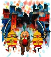 Tmp149C-3.jpg (31 КБ) Два солдата-лимончика ведут под руку Чиполлоне, рисунок Виктора Чижикова.