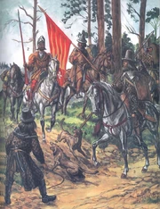 1. Страдиот с захваченным знаменем гугенотов, около 1570 г.2. Мавританский  на испанской службе.3-5. Страдиоты, начало XV в.