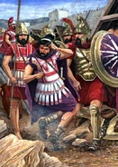 Филипп в окружении своих воинов получает ранение в глаз.