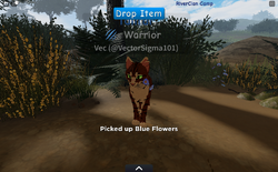 Red or blue flowers can be found in camps and randomly around the map