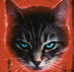 27400 - safe, artist:blackscour, ashfur (warrior cats), cat, feline,  mammal, semi-anthro, warrior cats, spoiler:the power of three (warrior cats),  2020, blue eyes, claws, fire, lyrics, male, mindless self indulgence, open  mouth, paws