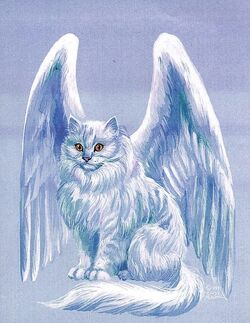 Winged cat, blue