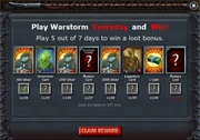 Screen of "Play Warstorm everyday and win!"