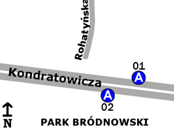 Schemat rozmieszczenia przystanków w zespole „Park Bródnowski”