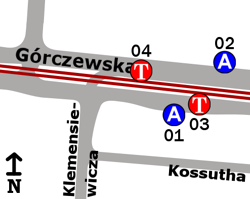 Schemat rozmieszczenia przystanków w zespole Klemensiewicza