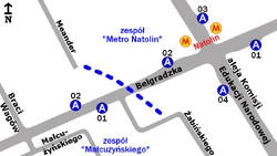 Schemat rozmieszczenia przystanków w zespołach Metro Natolin i Małcużyńskiego