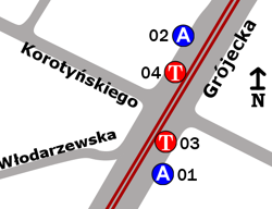 Schemat rozmieszczenia przystanków w zespole „Korotyńskiego”