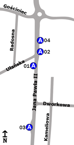 Schemat rozmieszczenia przystanków w zespole "Stara Miłosna (Ułańska)"