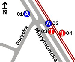 Schemat rozmieszczenia przystanków w zespole Cmentarz Włoski
