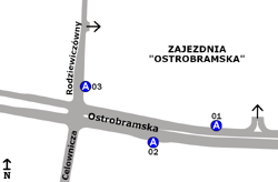 Schemat rozmieszczenia przystanków w zespole „Zajezdnia Ostrobramska”