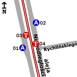 Schemat rozmieszczenia przystanków w zespole biblioteka Narodowa